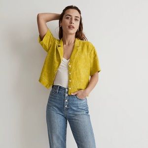 NWT Embroidered Linen Blend Resort Crop Shirt XXS